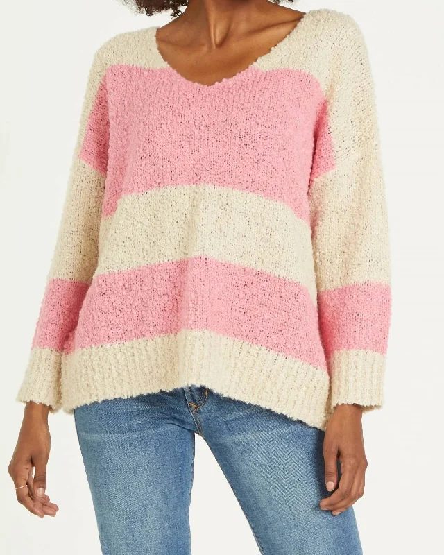 Adrien Stripe Sweater In Carnation Creme