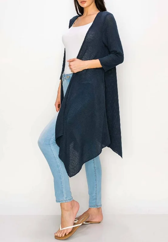 Long Sleeve Knit Duster In Navy