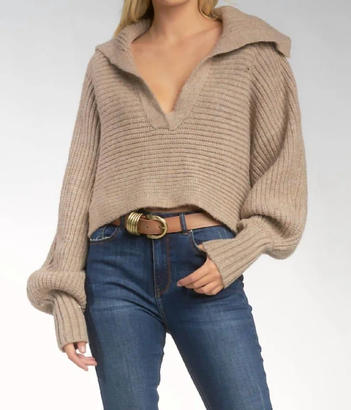 Open Collar Sweater in Taupe