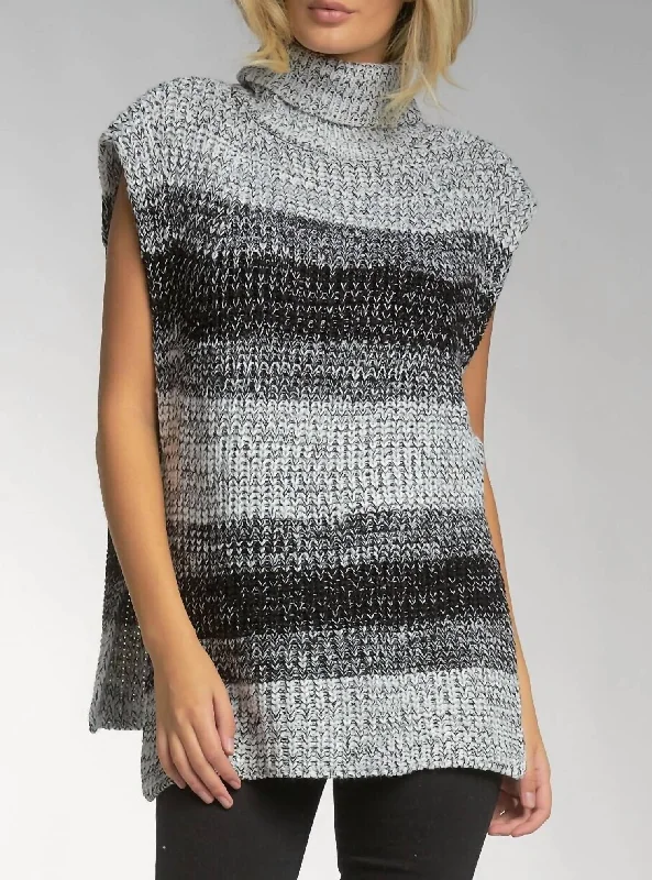 Sleeveless Sweater In Black/grey Stripe