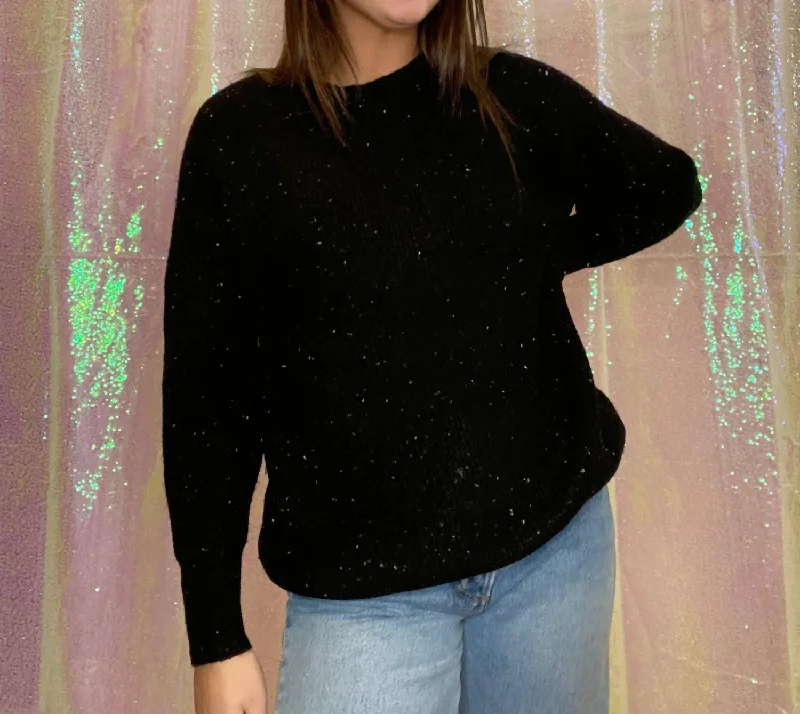 Starry Night Crew Neck Tunic Sweater in Black