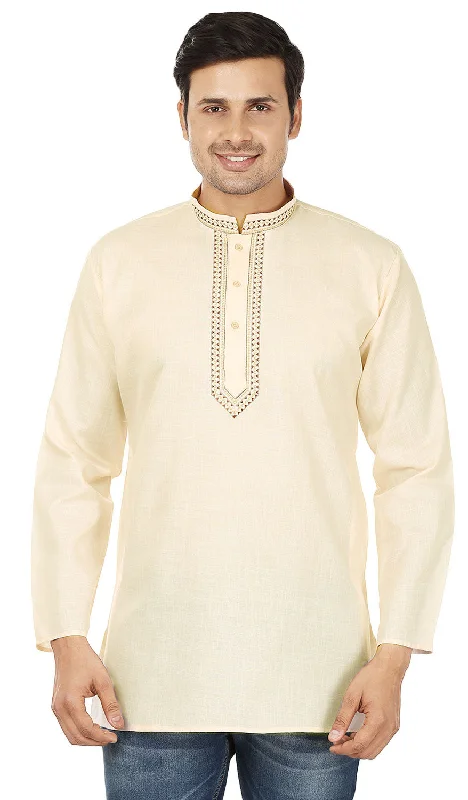 Cotton Dress Mens Short Kurta Shirt India Clothing (Cream)