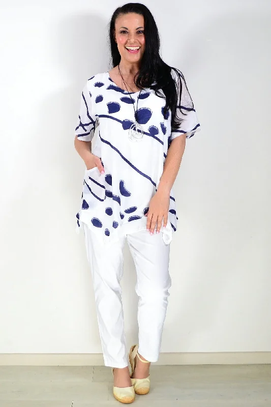 White Blue Dots Tunic Top