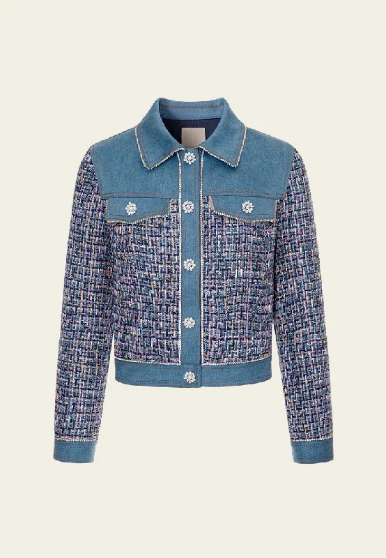 Hollow-carved Button Patchwork Denim Jacket