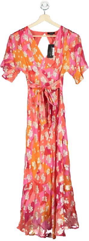 New Look Multicolour Gold Flower Maxi Dress UK 8