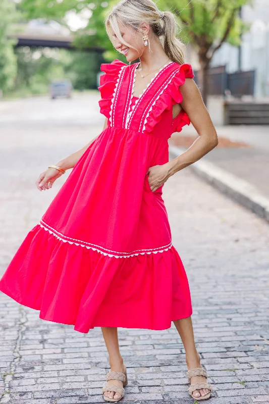 Ready For The Day Red Ruffled Midi Dress