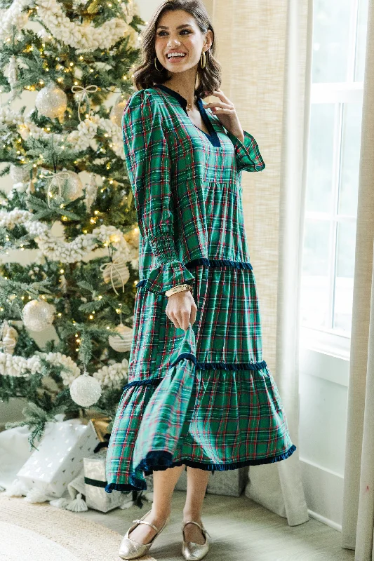 What A Surprise Green Plaid Midi Dress