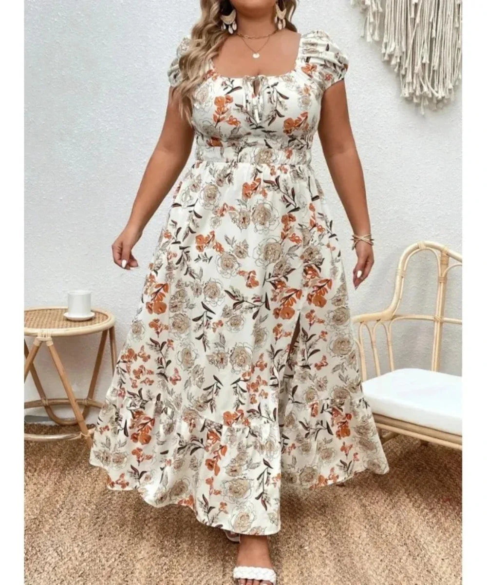 Women's Floral Corset Fashion Designer 5XL A-Line Long Dresses (Plus Size)