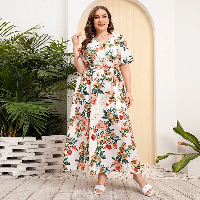 Women's A-Line Floral Fashion Designer Long Dresses (Plus Size)